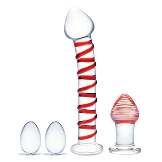 Mr. Swirly 4 Piece Set with Glass Dildo, Kegel Balls, and Plug