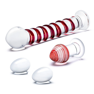 Mr. Swirly 4 Piece Set with Glass Dildo, Kegel Balls, and Plug
