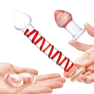 Mr. Swirly 4 Piece Set with Glass Dildo, Kegel Balls, and Plug