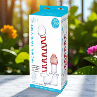 Mr. Swirly 4 Piece Set with Glass Dildo, Kegel Balls, and Plug