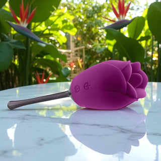 Petal Dual Ended Massager with Tongue-Flicking Rose Head and Vibrating Stem